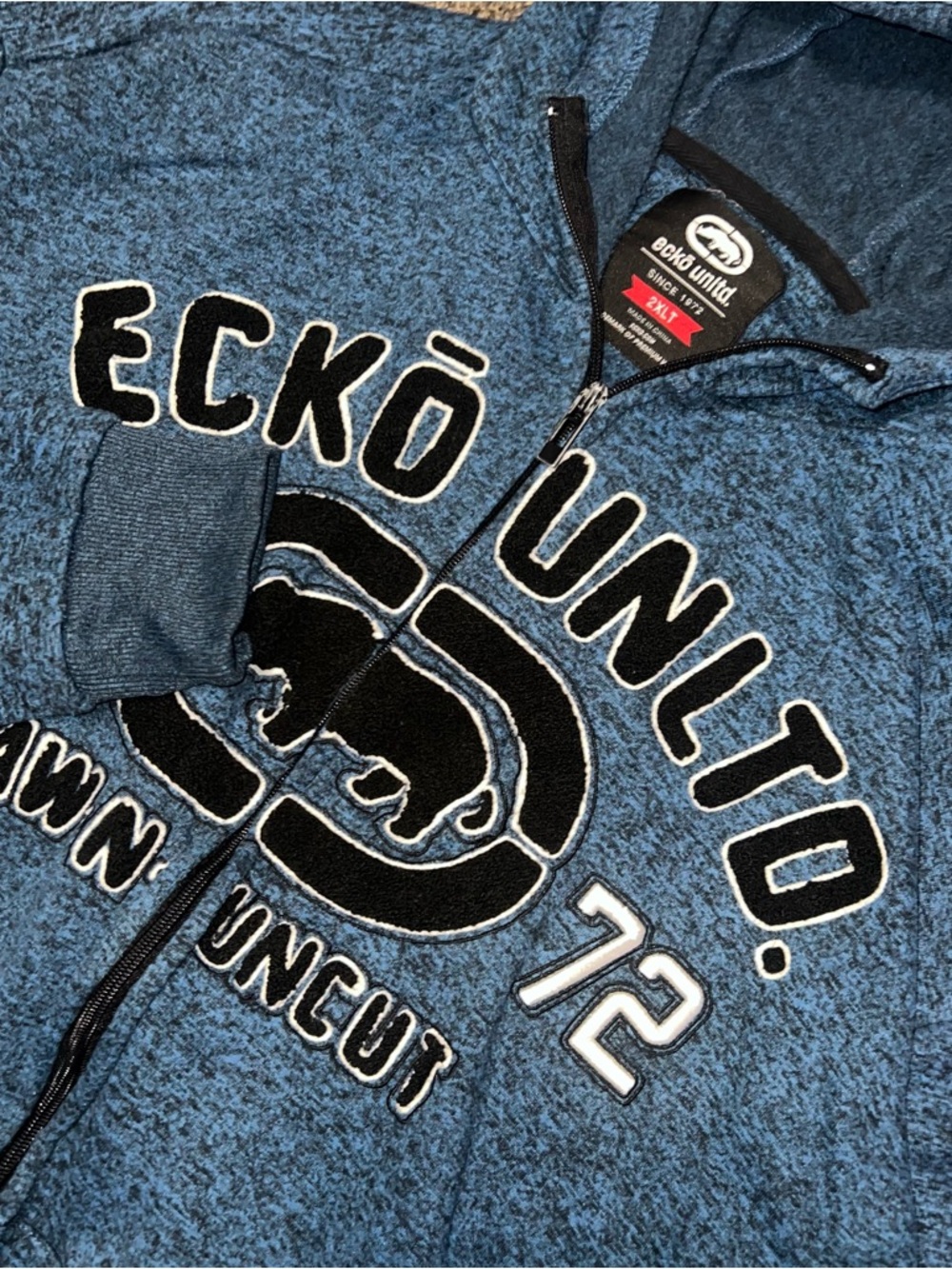Vintage Y2K Ecko Unltd Full Zip Hoodie Men’s Size 2XLT Heather Blue/Black